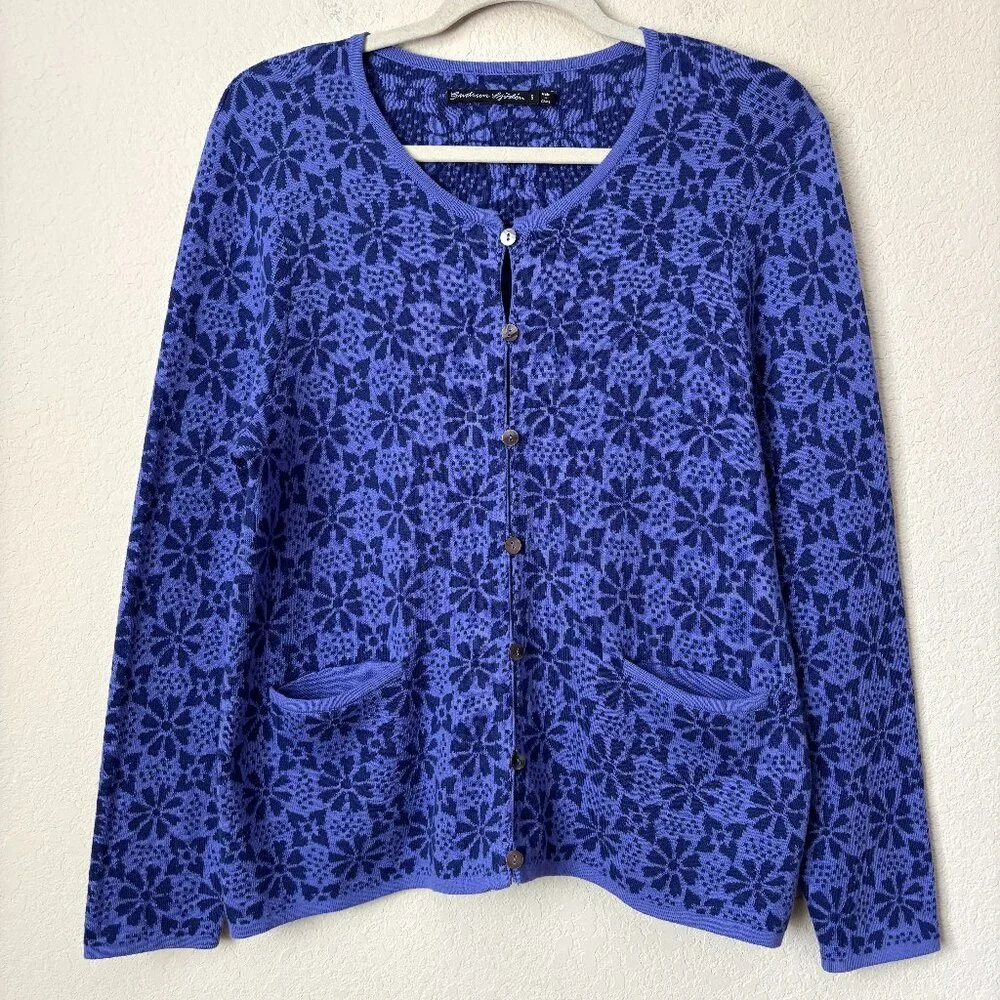Gudrun Sjoden Floral Printed Whimsical Organic Cotton Button Up Cardigan